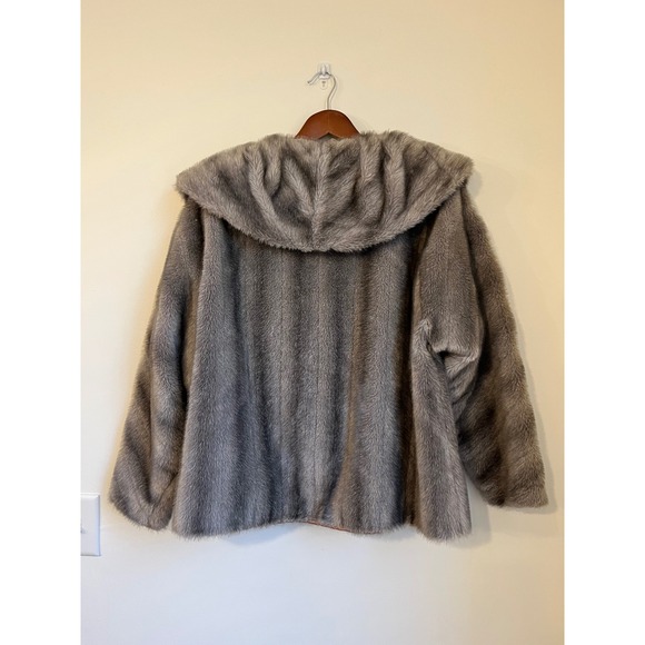 Vtg Wink Faux Fur Coat Gray Striped Shawl Collar Jacket Winter Retro - Picture 2 of 8